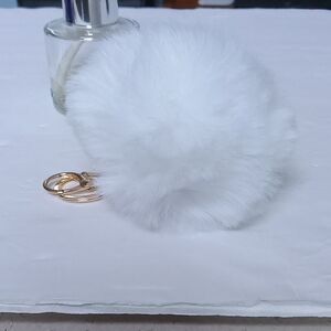 White Pom Pom Keychain with Gold Ring & Bag Clip Large
